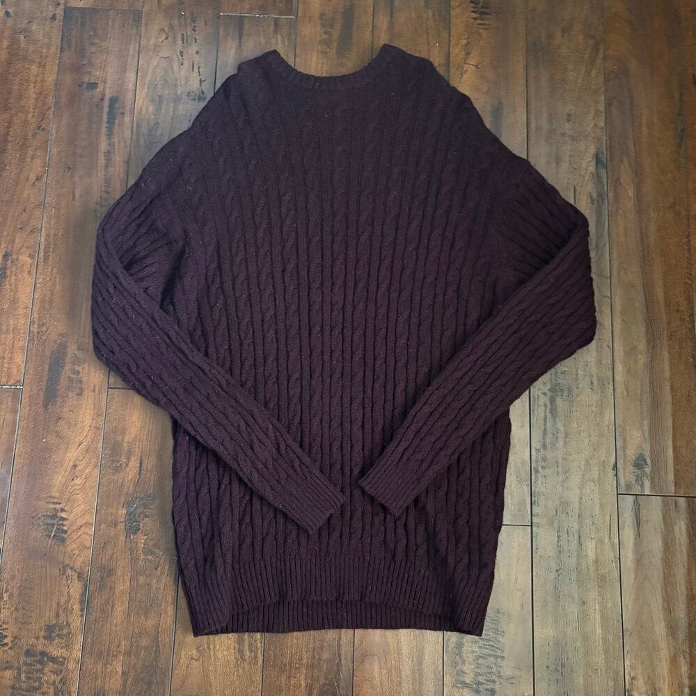 Marks and Spencer 100% Lambswool Sweater Mens XXL Burgundy Cable Knit Chunky